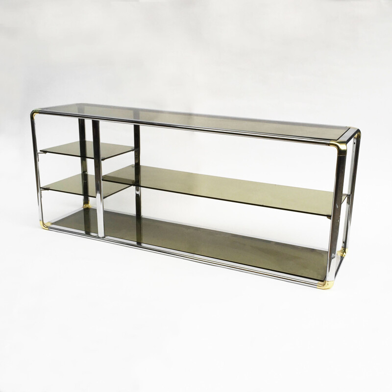 Vintage italian chrome and glass shelving system 1970