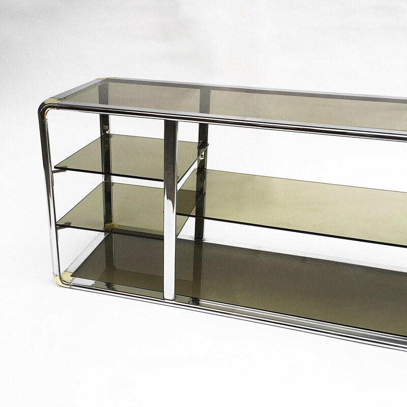 Vintage italian chrome and glass shelving system 1970