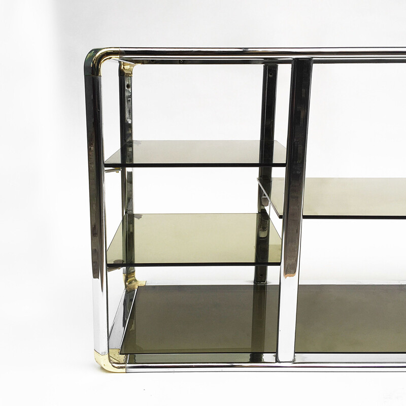 Vintage italian chrome and glass shelving system 1970
