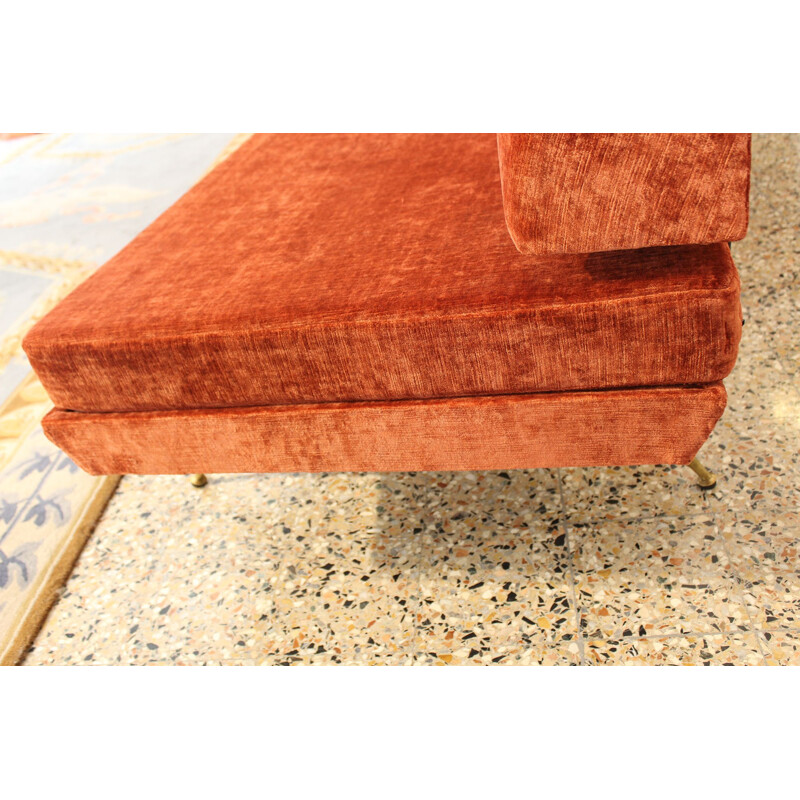 Vintage italian orange sofa in velvet and metal 1950