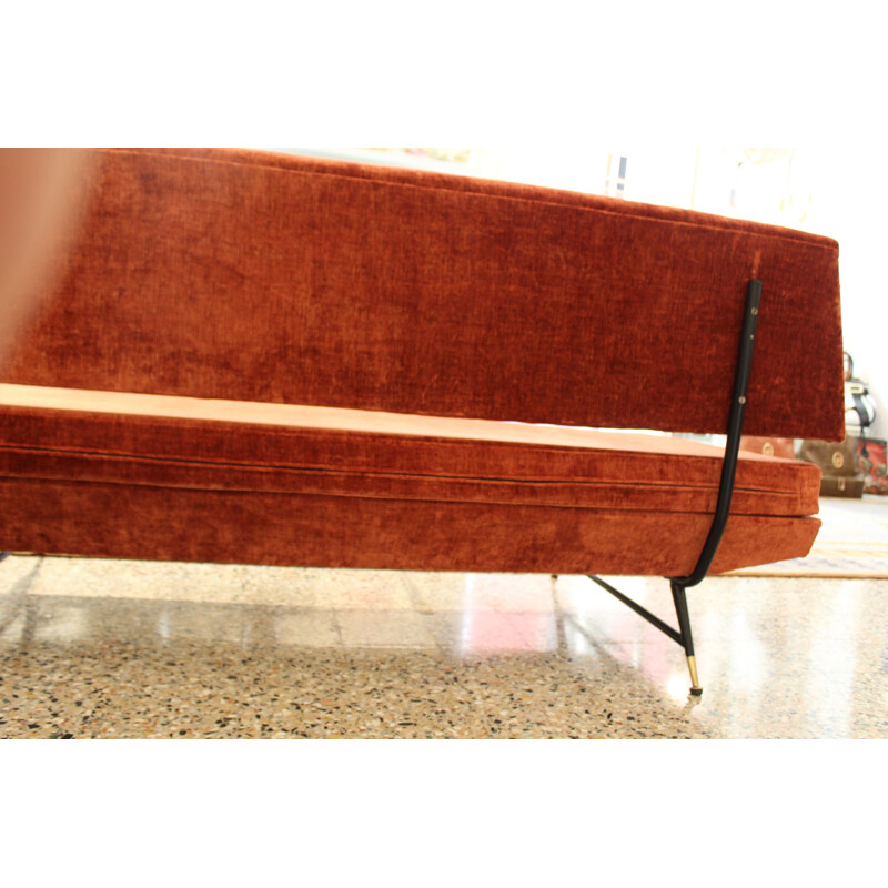 Vintage italian orange sofa in velvet and metal 1950