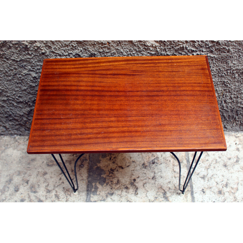 Table basse vintage italienne en bois et métal 1960