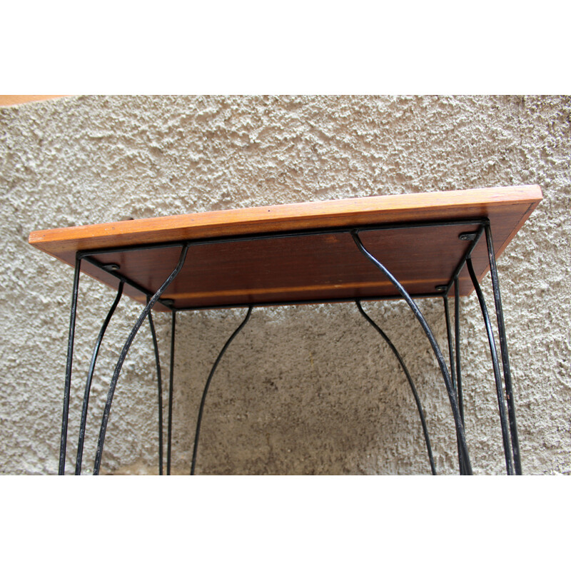 Table basse vintage italienne en bois et métal 1960