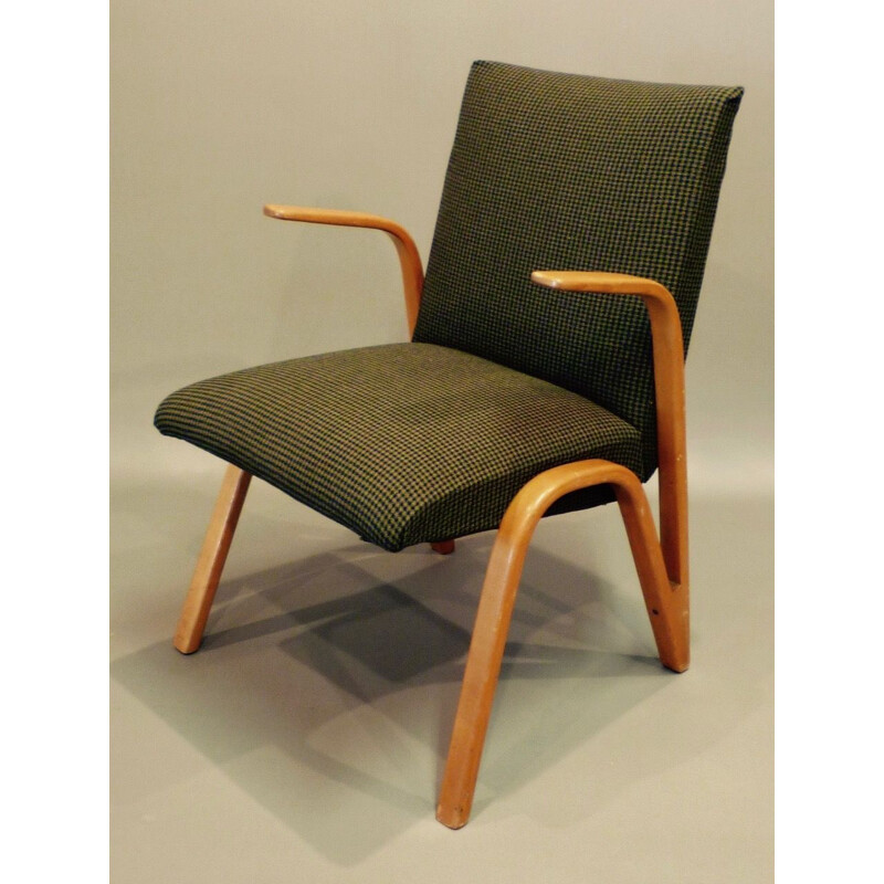 Vintage french armchair for Steiner in green fabric and ashwood 1950
