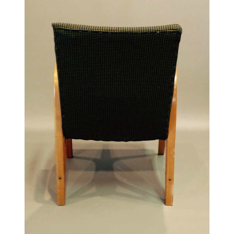 Fauteuil vintage français pour Steiner en tissu vert et frêne 1950