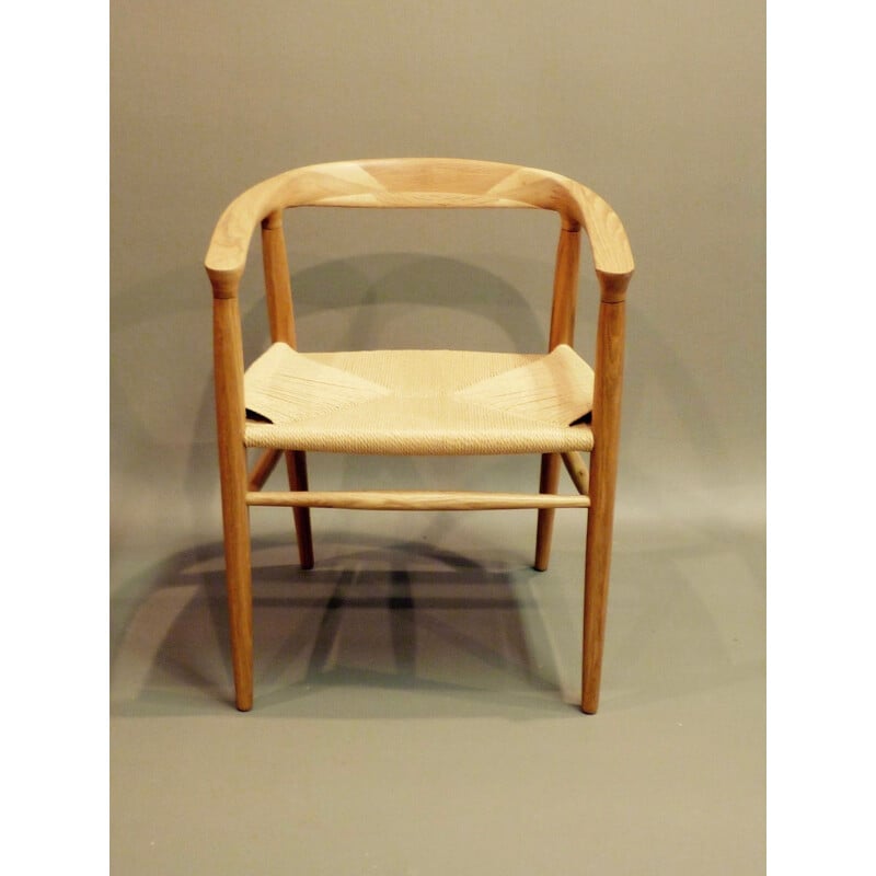 Fauteuil vintage scandinave en frêne et corde 1970