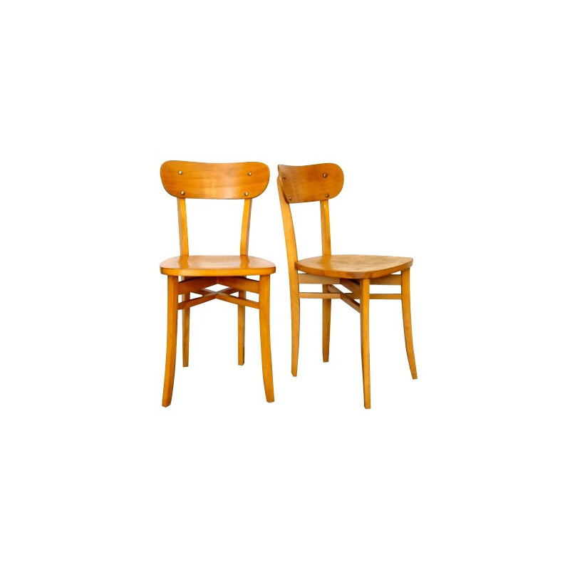 2 vintage chairs in blond wood - 1950s