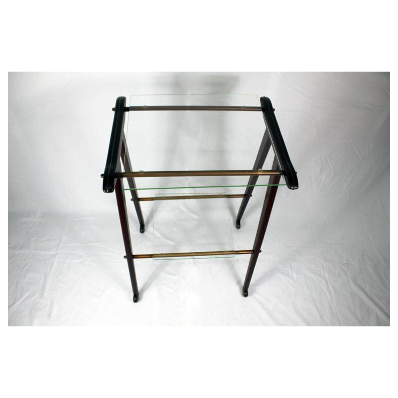 Vintage italian TV table in wood and glass 1950s 