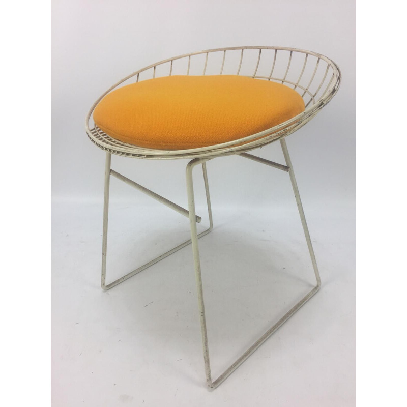 Vintage italian KM05 stool for Pastoe in white metal and yellow fabric