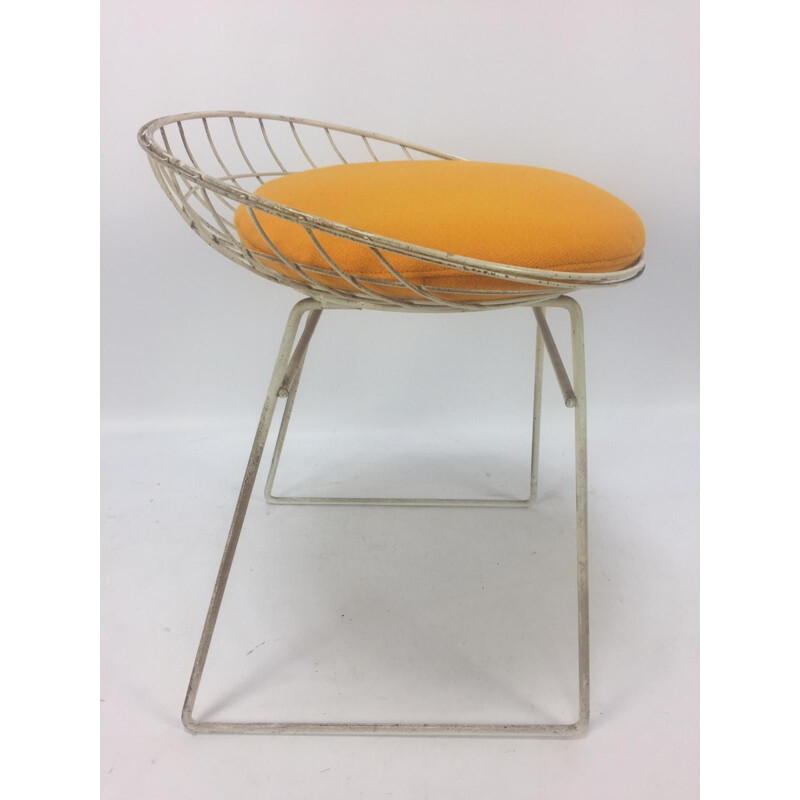 Vintage italian KM05 stool for Pastoe in white metal and yellow fabric