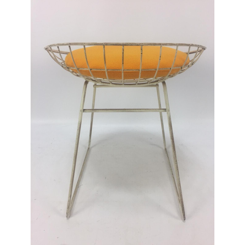 Vintage italian KM05 stool for Pastoe in white metal and yellow fabric