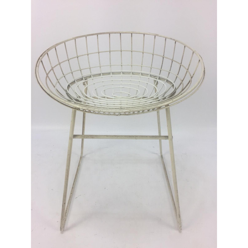 Vintage italian KM05 stool for Pastoe in white metal and yellow fabric