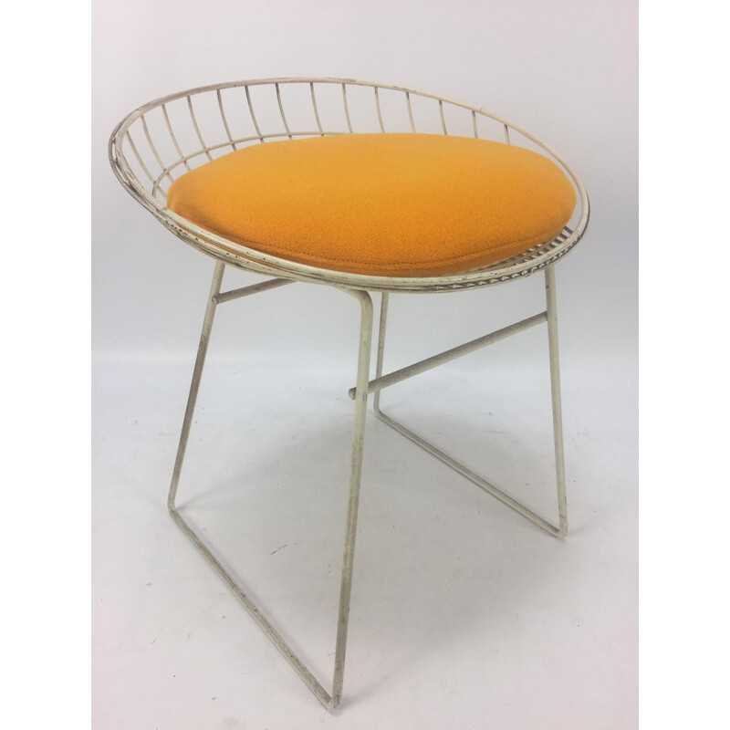 Vintage italian KM05 stool for Pastoe in white metal and yellow fabric