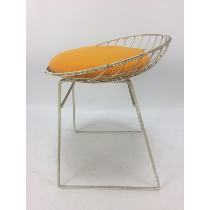 Vintage italian KM05 stool for Pastoe in white metal and yellow fabric