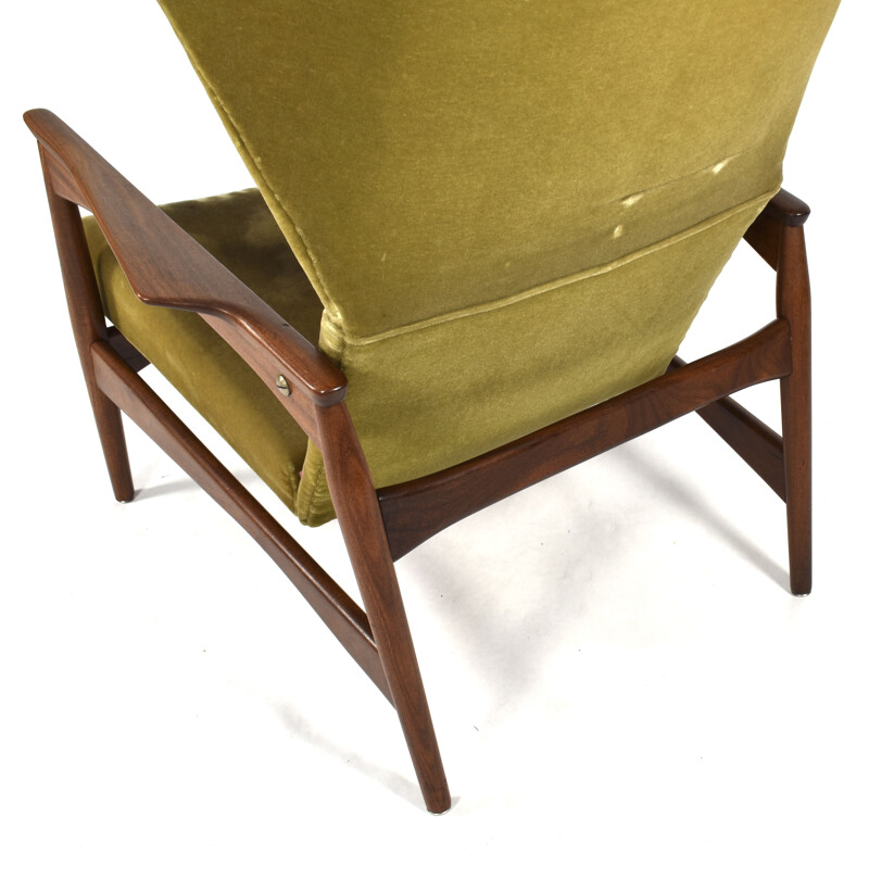 Vintage wingback armchair for Carlo Garhn in teak and green velvet 1960