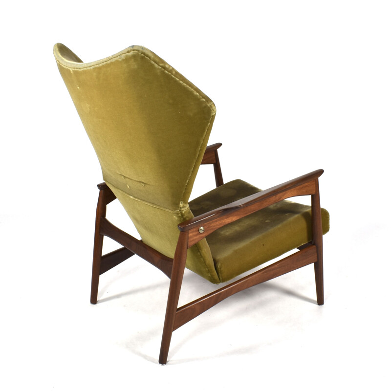 Vintage wingback armchair for Carlo Garhn in teak and green velvet 1960