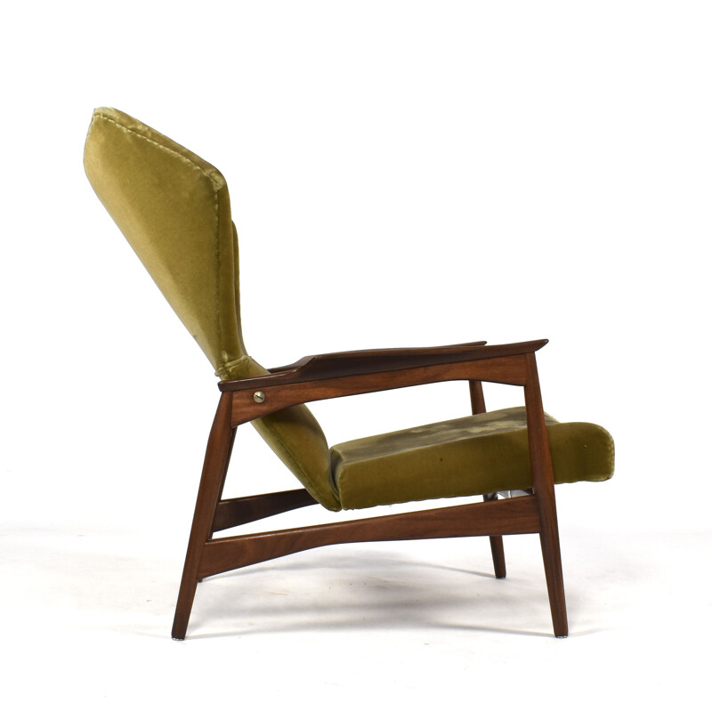 Vintage wingback armchair for Carlo Garhn in teak and green velvet 1960