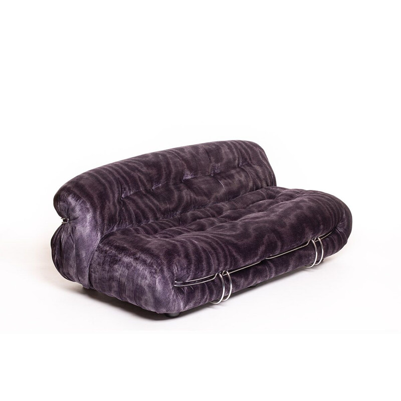 Vintage Soriana sofa for Cassina in purple velvet and metal 1969