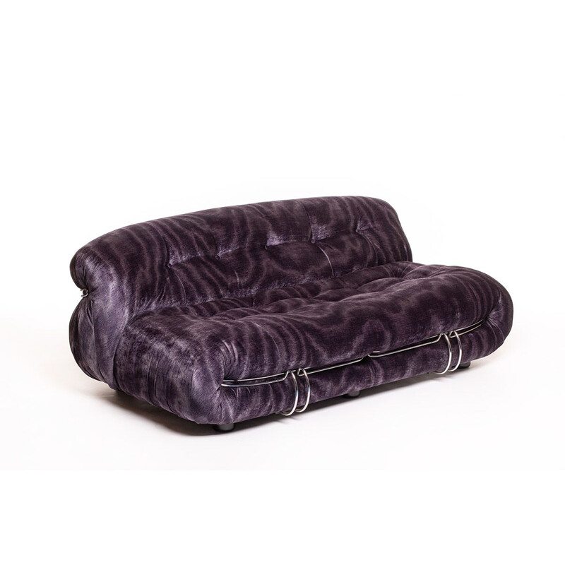 Vintage Soriana sofa for Cassina in purple velvet and metal 1969