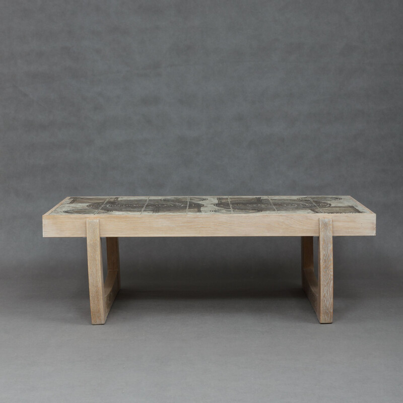 Table basse vintage en chêne blanc