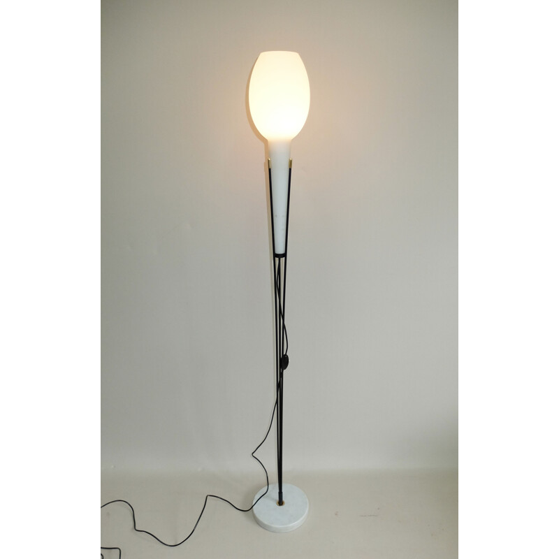 Vintage Stilnovo floorlamp in opaline glass and white marble