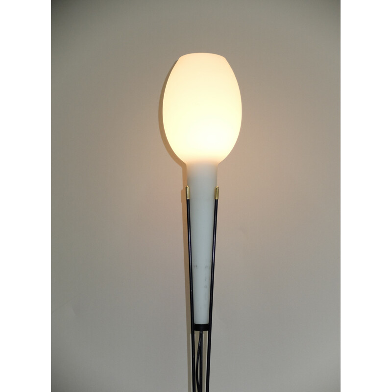 Vintage Stilnovo floorlamp in opaline glass and white marble