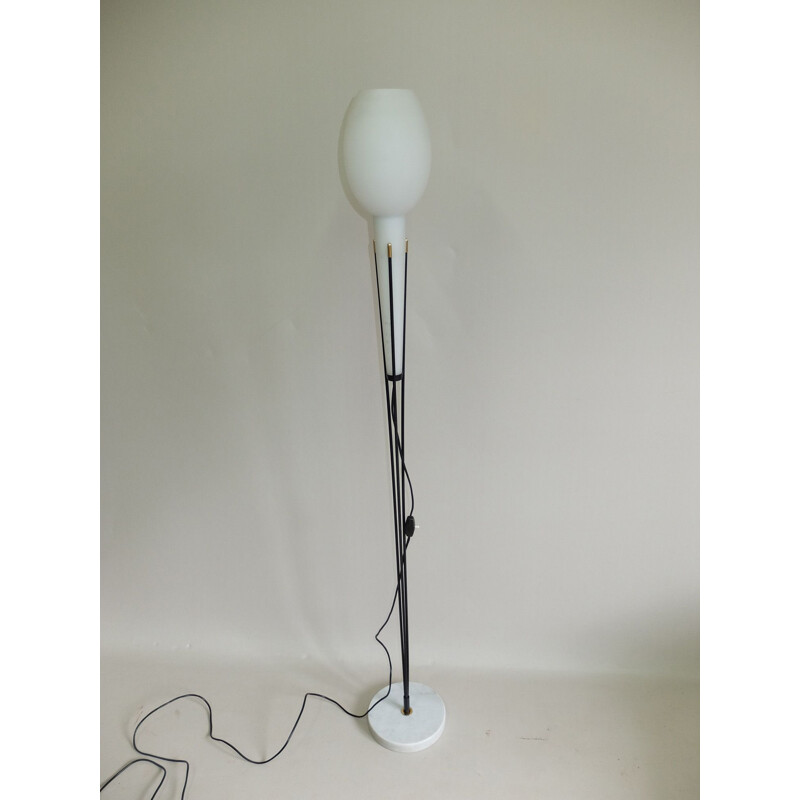 Vintage Stilnovo floorlamp in opaline glass and white marble