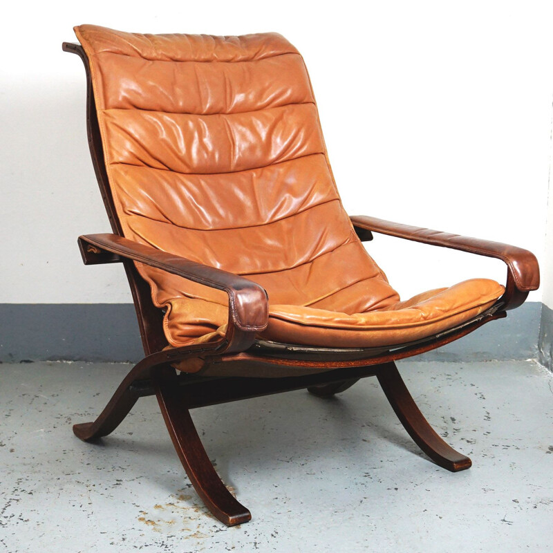 Vintage Siesta armchair for Westnofa in brown leather and rosewood