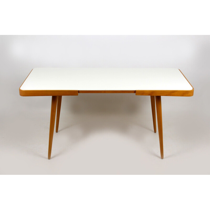 Vintage white glass top table for Interier Praha 1960