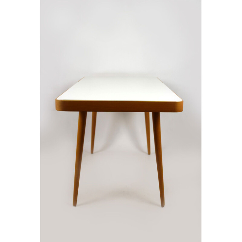 Vintage white glass top table for Interier Praha 1960