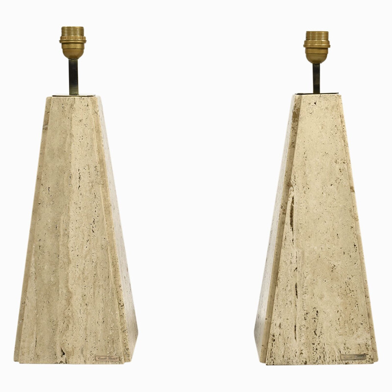 Set of 2 vintage lamps in travertine brass by Camille Breesch