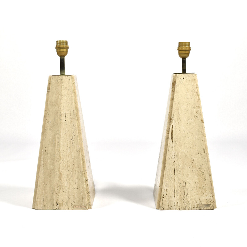 Set of 2 vintage lamps in travertine brass by Camille Breesch