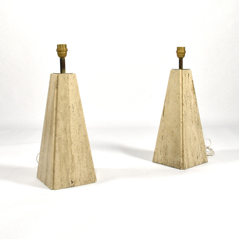 Set of 2 vintage lamps in travertine brass by Camille Breesch