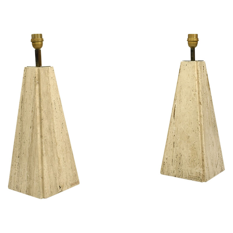 Set of 2 vintage lamps in travertine brass by Camille Breesch