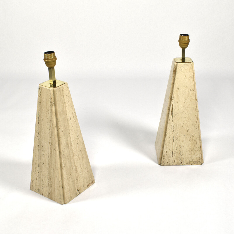 Set of 2 vintage lamps in travertine brass by Camille Breesch