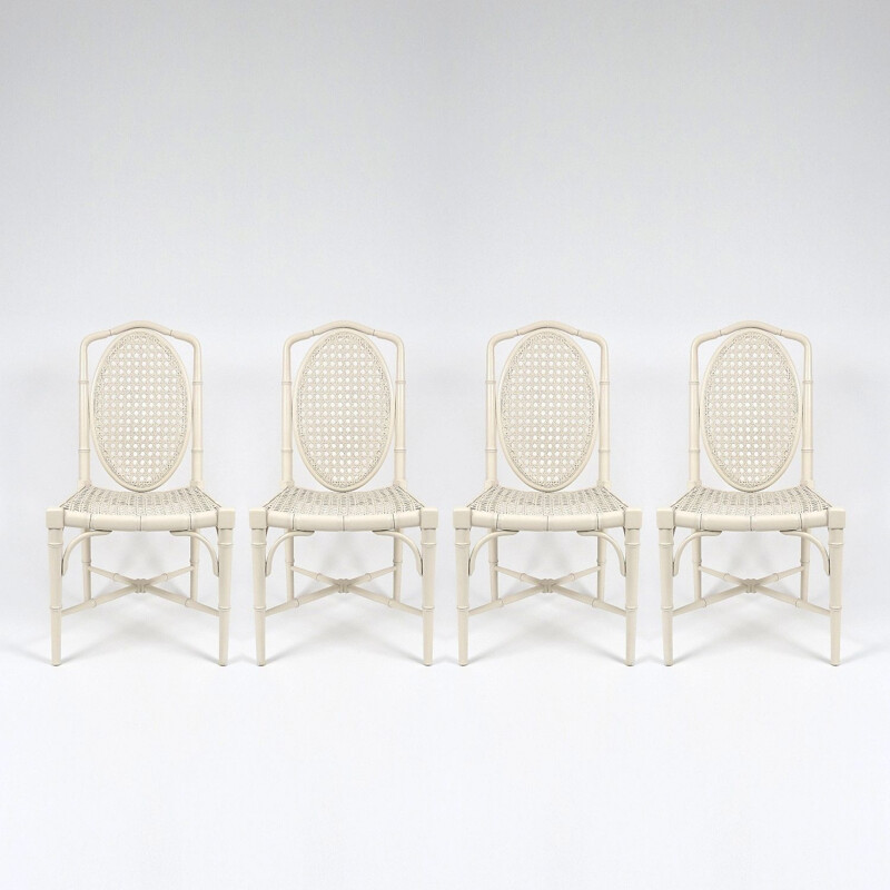 Set of 4 vintage chairs in solid lacquered wood