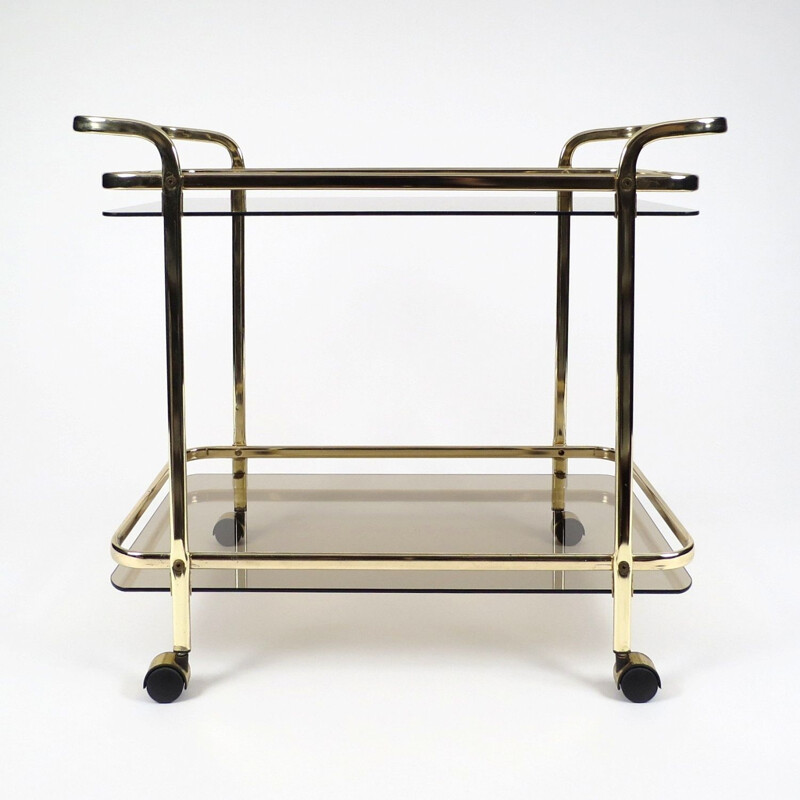 Vintage gilt metal and smoked glass serving trolley