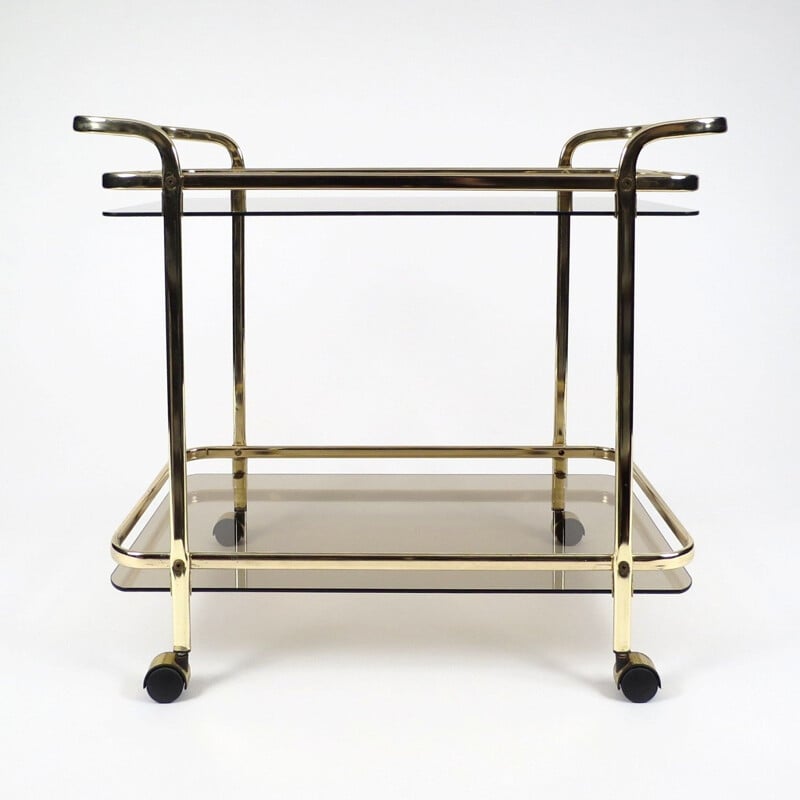 Vintage gilt metal and smoked glass serving trolley