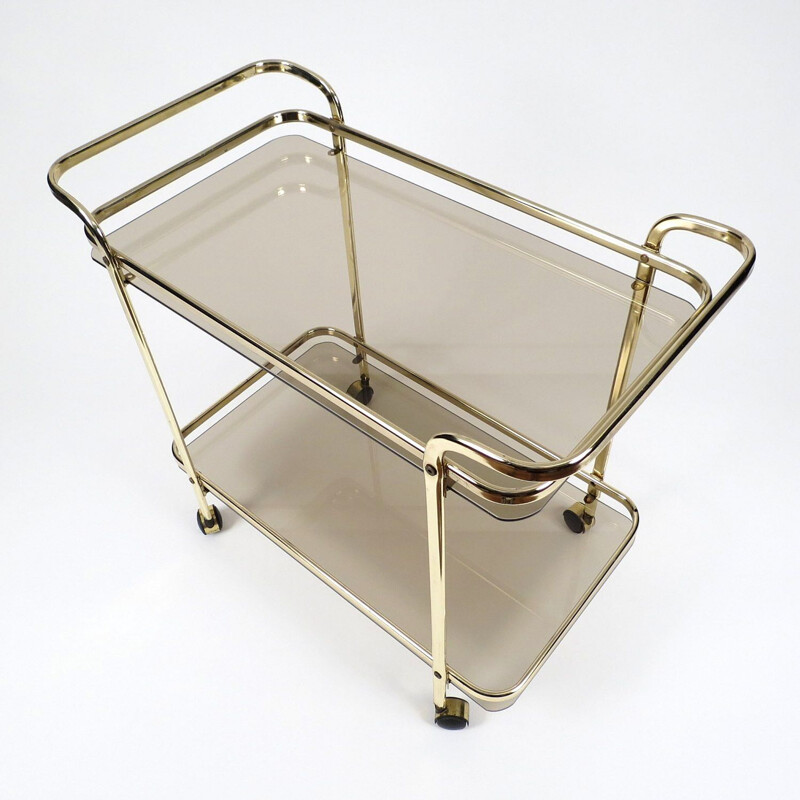 Vintage gilt metal and smoked glass serving trolley