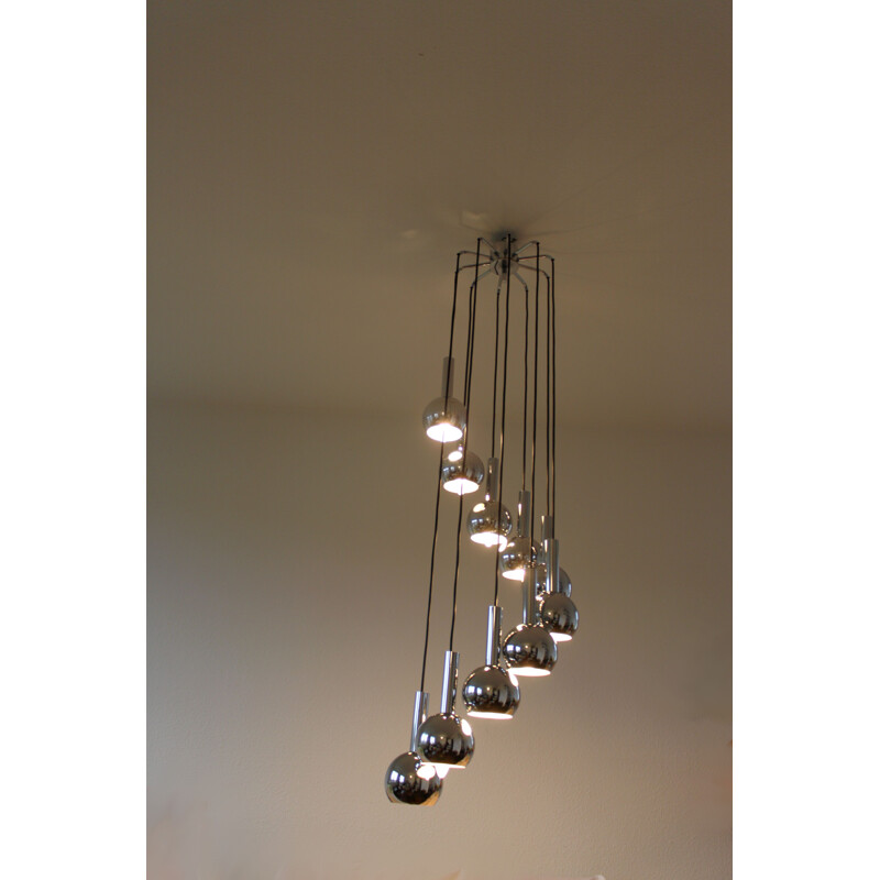 Vintage 10-armed chrome cascade lamp space age ball lamp