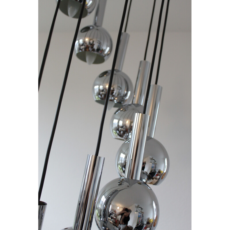 Vintage 10-armed chrome cascade lamp space age ball lamp