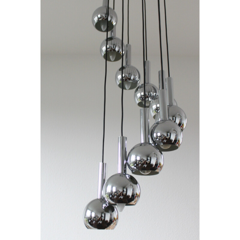 Vintage 10-armed chrome cascade lamp space age ball lamp