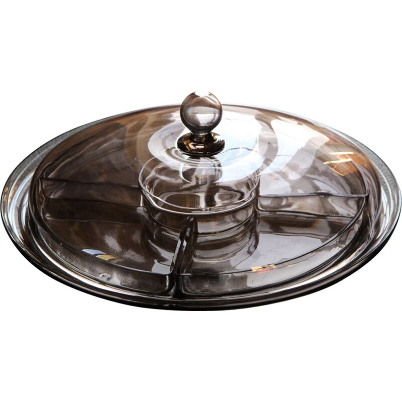 Vintage scandinavian tray for Orrefors in smoked glass 1930