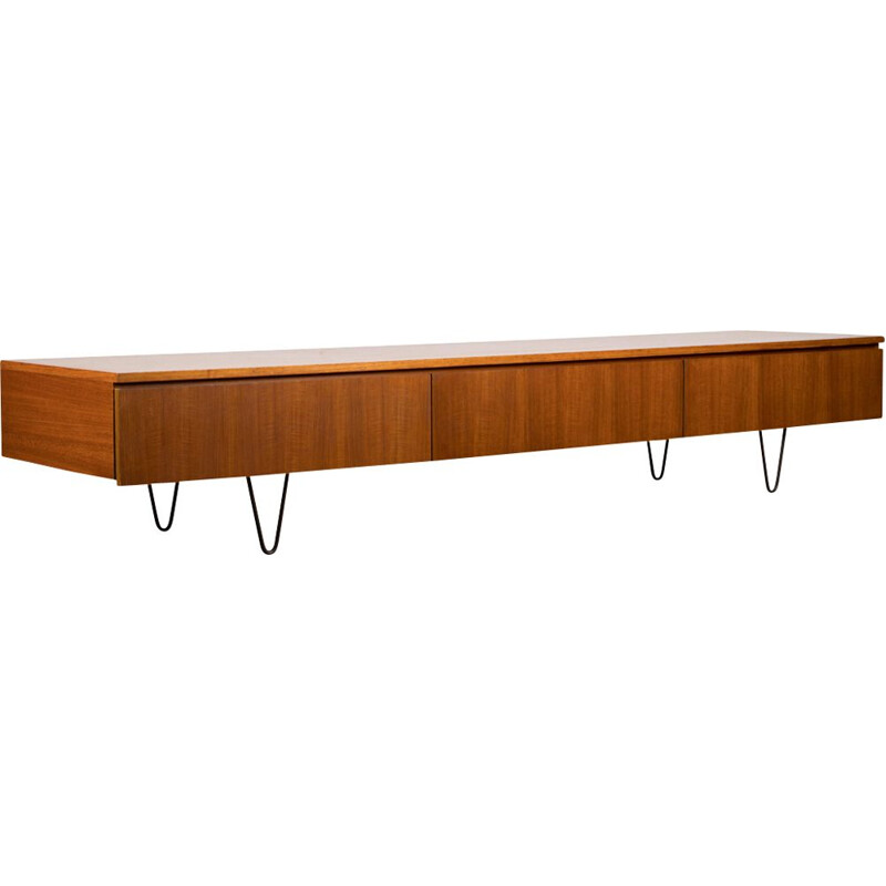 Vintage german minimalist sideboard in teak and metal 1960