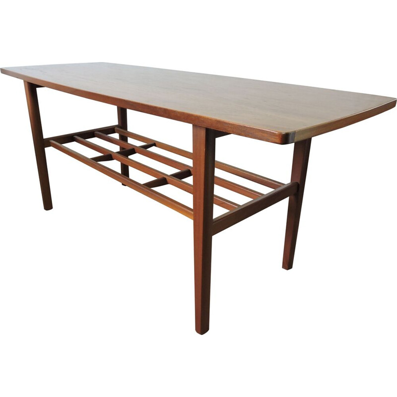Vintage danish teak coffee table with lower shelf 1960s