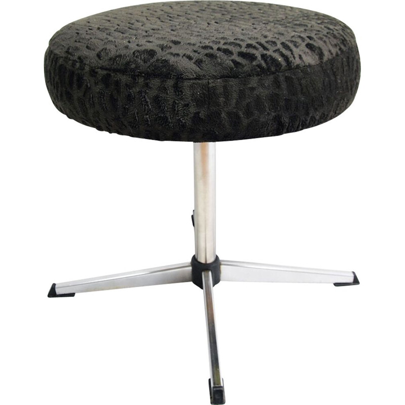 Vintage swivelling stool for VEB Naumberg in steel and black fabric 1970