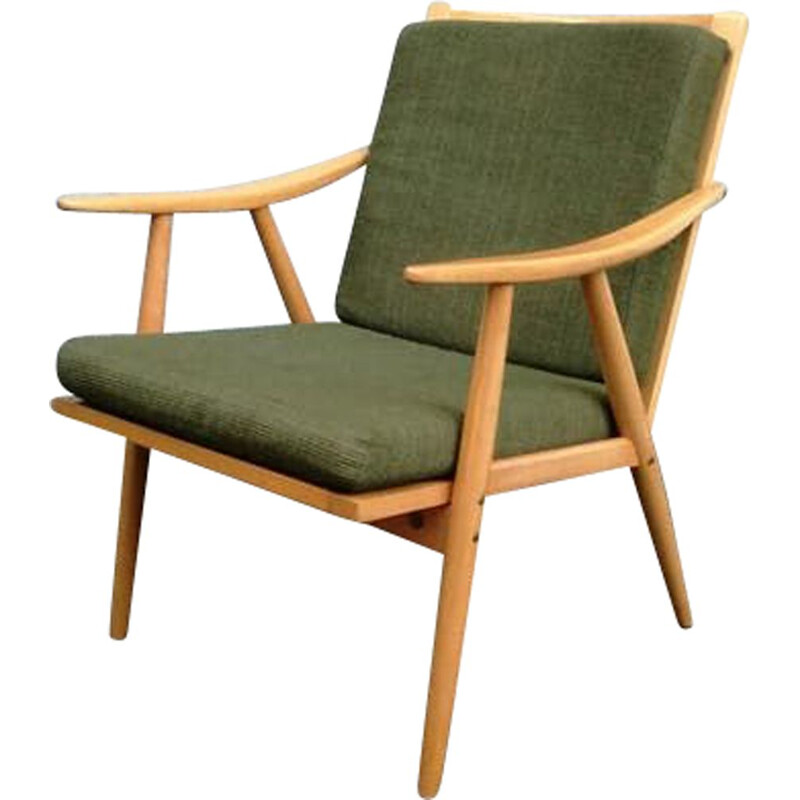 Vintage Boomerang armchair by Thonet in green fabric and wood 1960