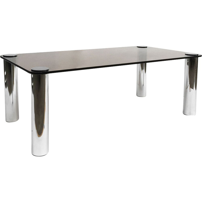 Vintage coffee table for Zanotta in chrome and smoked glass