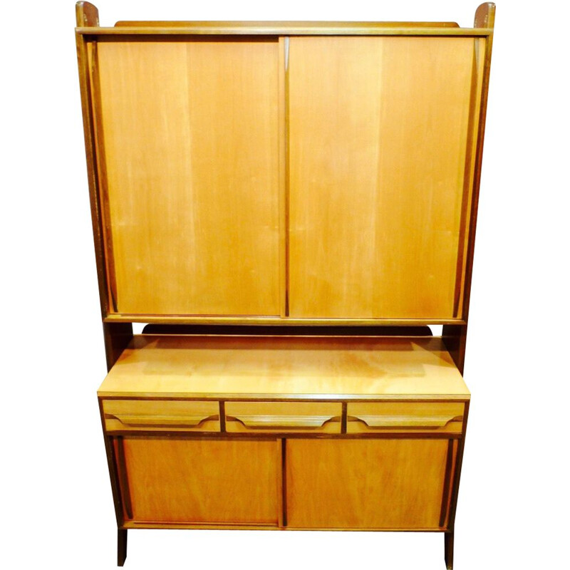 Vintage german dresser in walnut and brass 1950