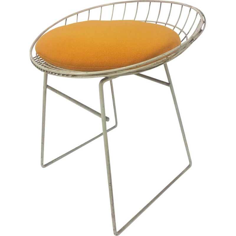 Vintage italian KM05 stool for Pastoe in white metal and yellow fabric